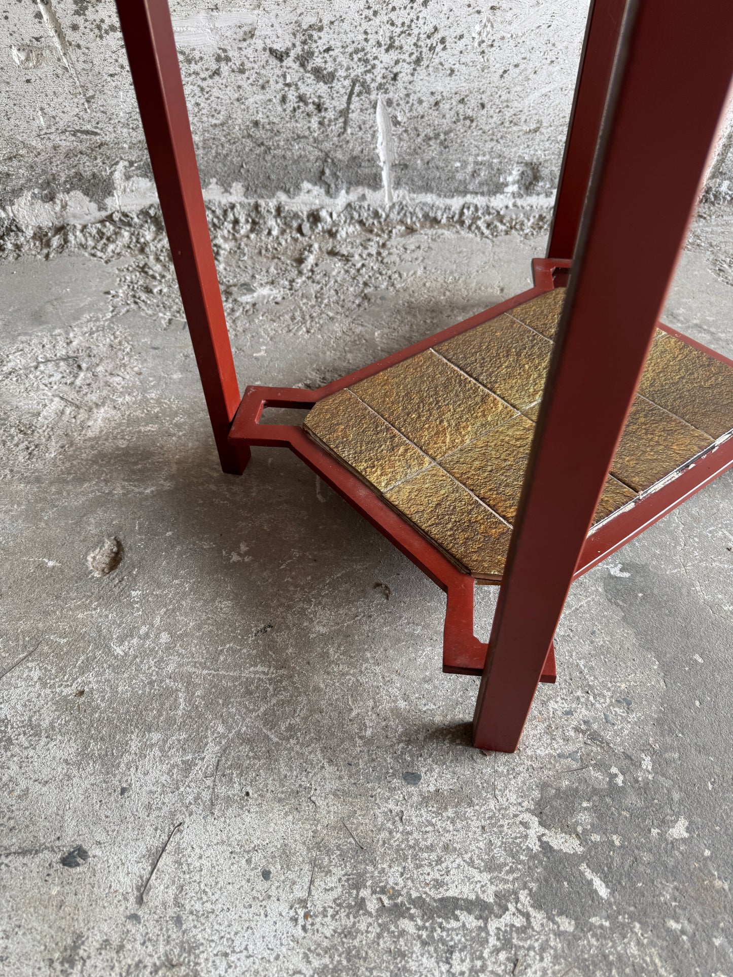 Vintage keramische bijzettafel met terracotta metalen frame