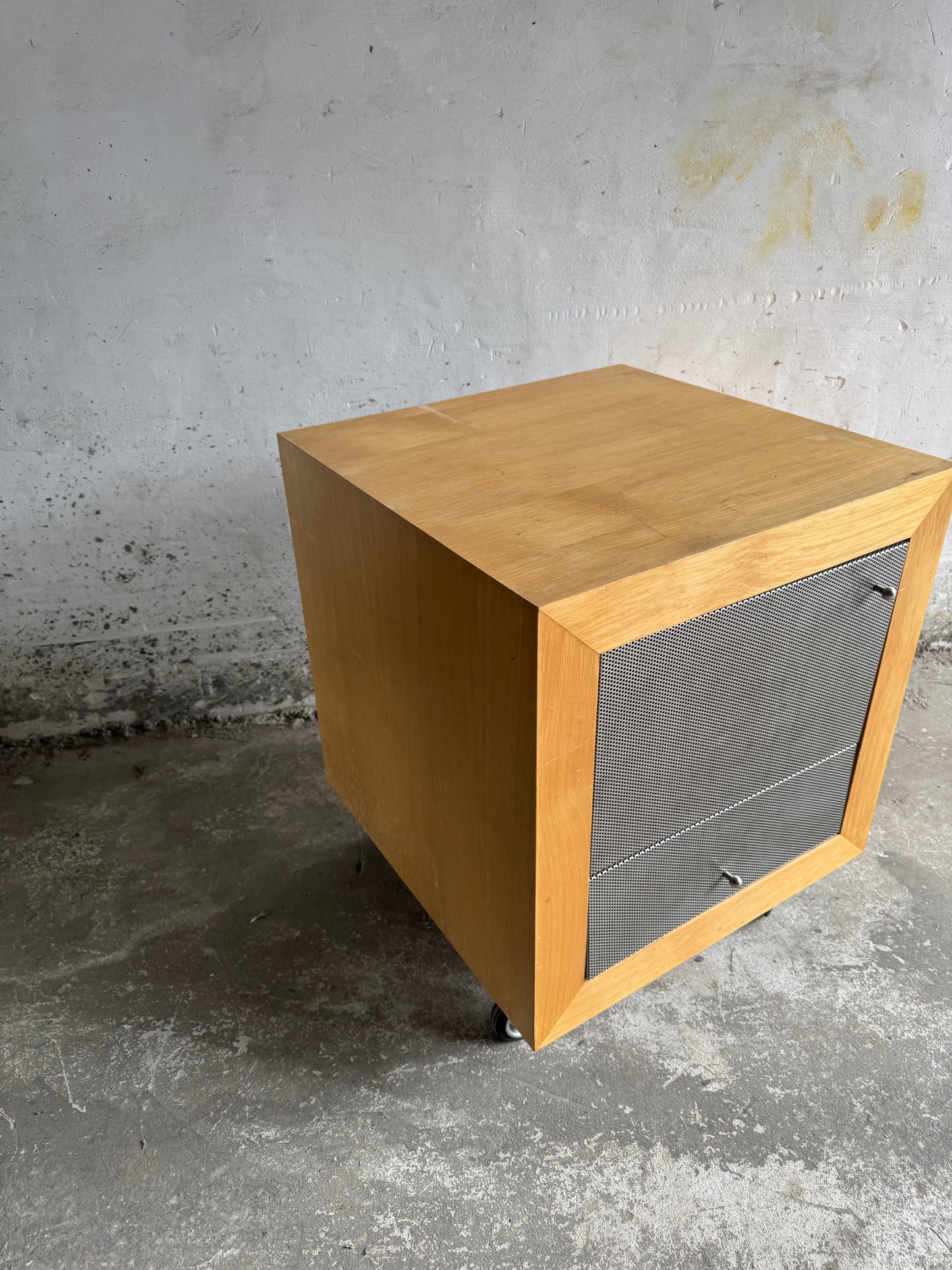 Industriële bijzetkast op wielen met metalen fronten