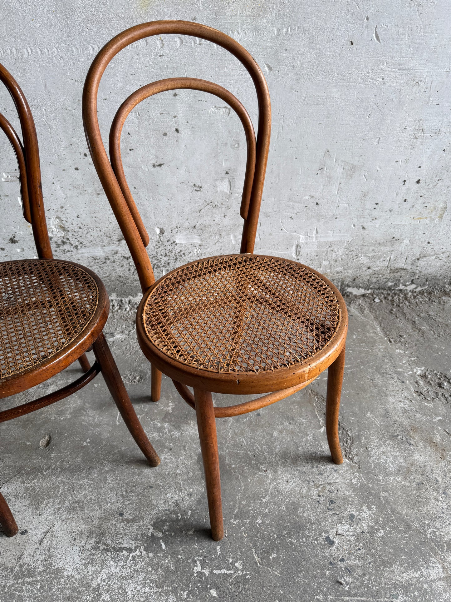 Set of 3 vintage Thonet-style chairs with rattan seat