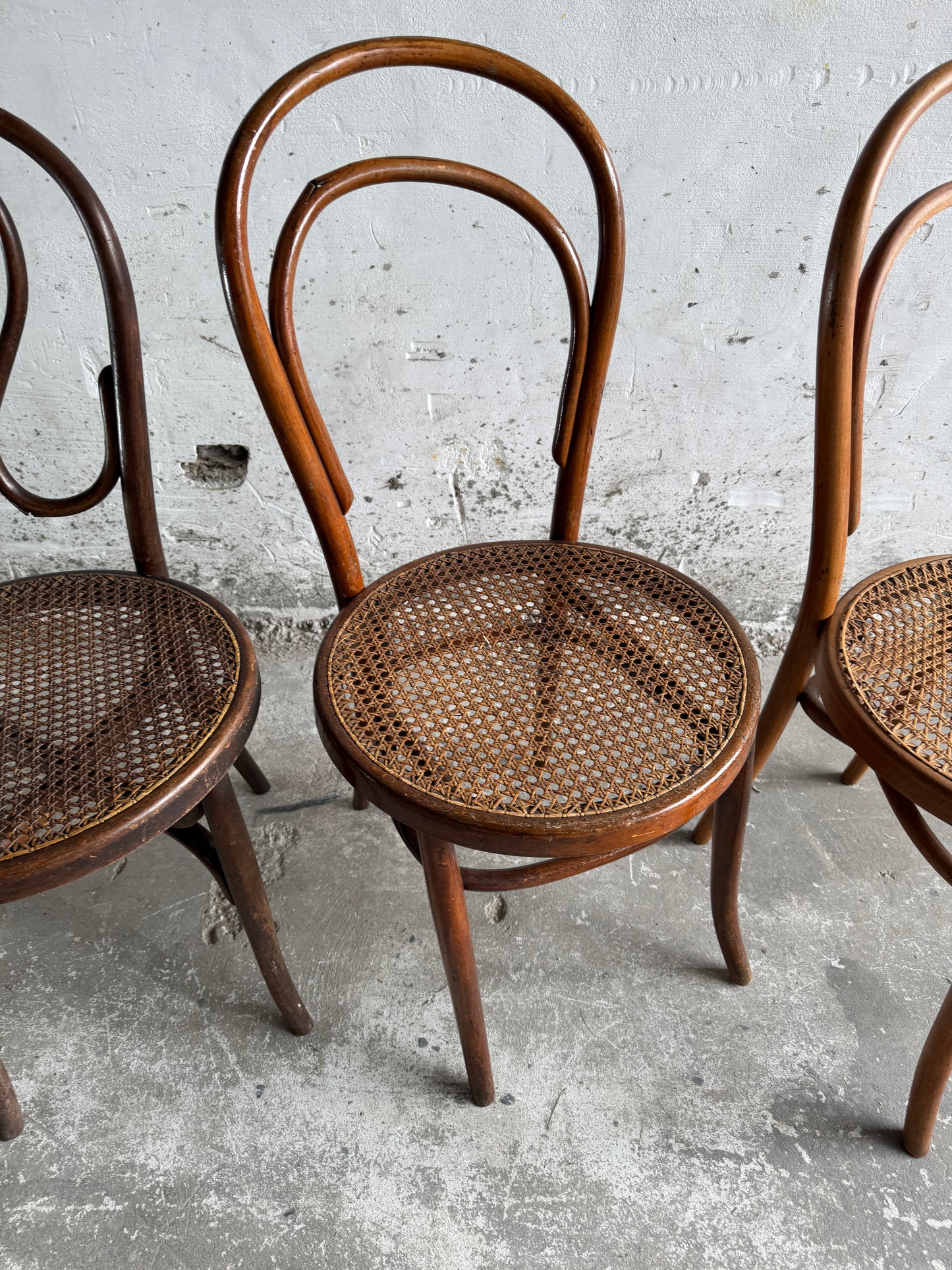 Set of 3 vintage Thonet-style chairs with rattan seat