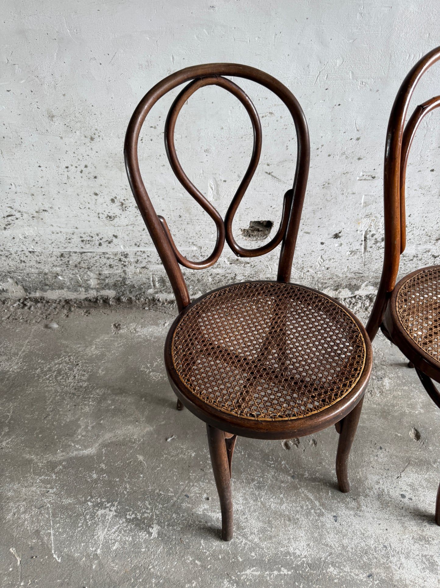 Set of 3 vintage Thonet-style chairs with rattan seat