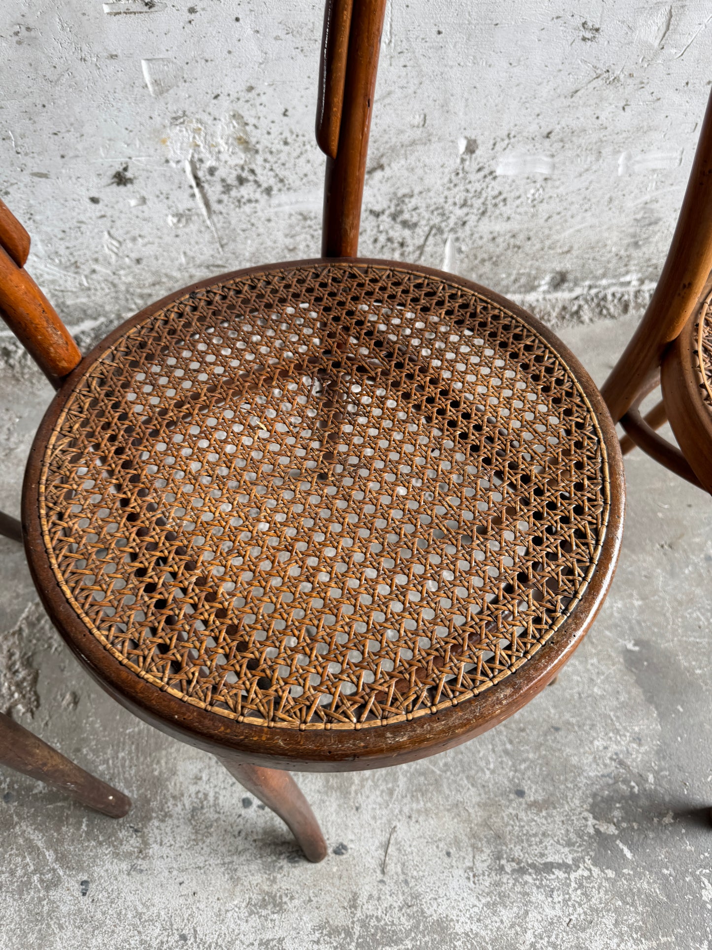 Set of 3 vintage Thonet-style chairs with rattan seat