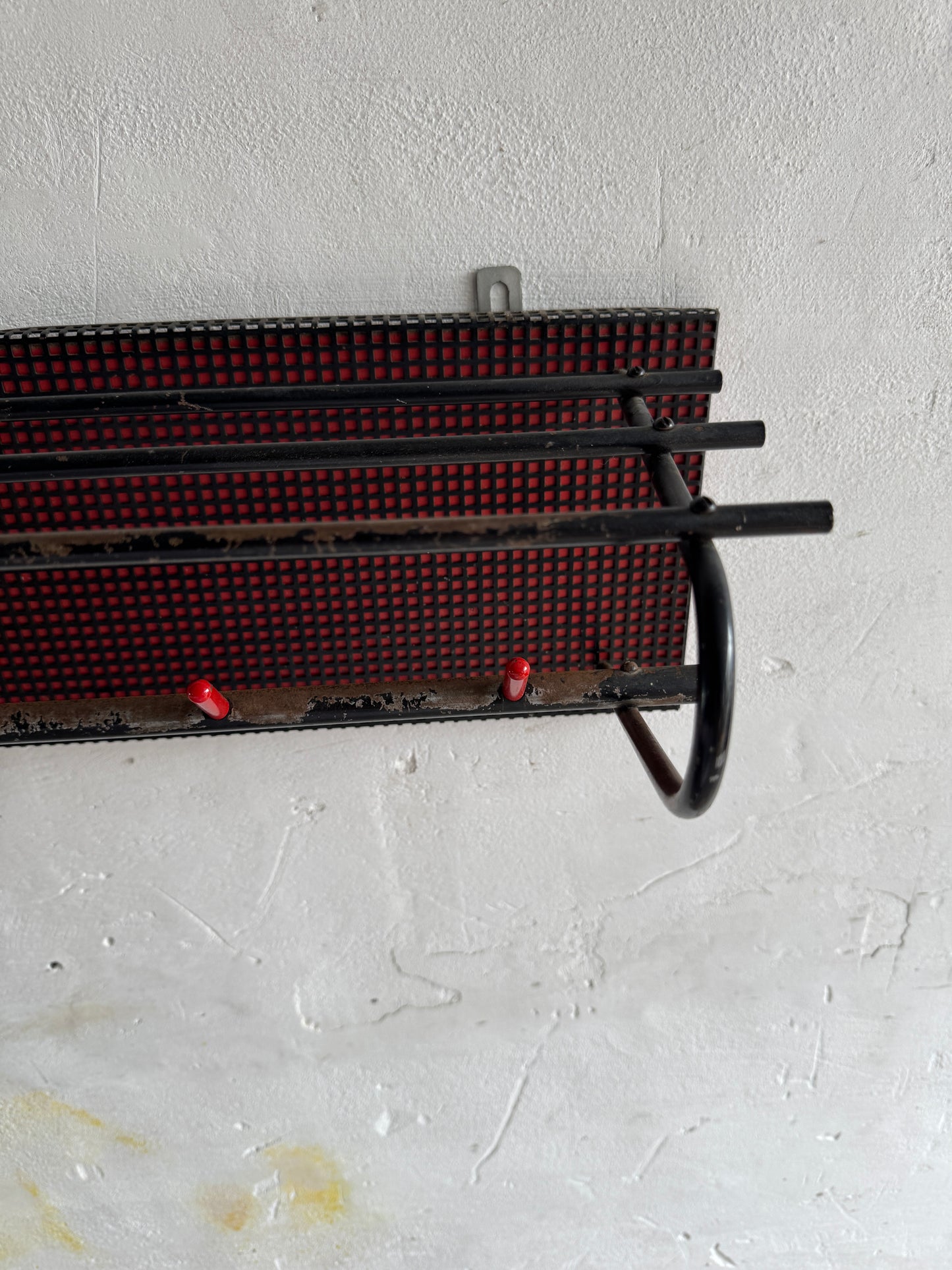 Mid-Century Wall-Mounted Coat Rack – Red and Black, 1960s
