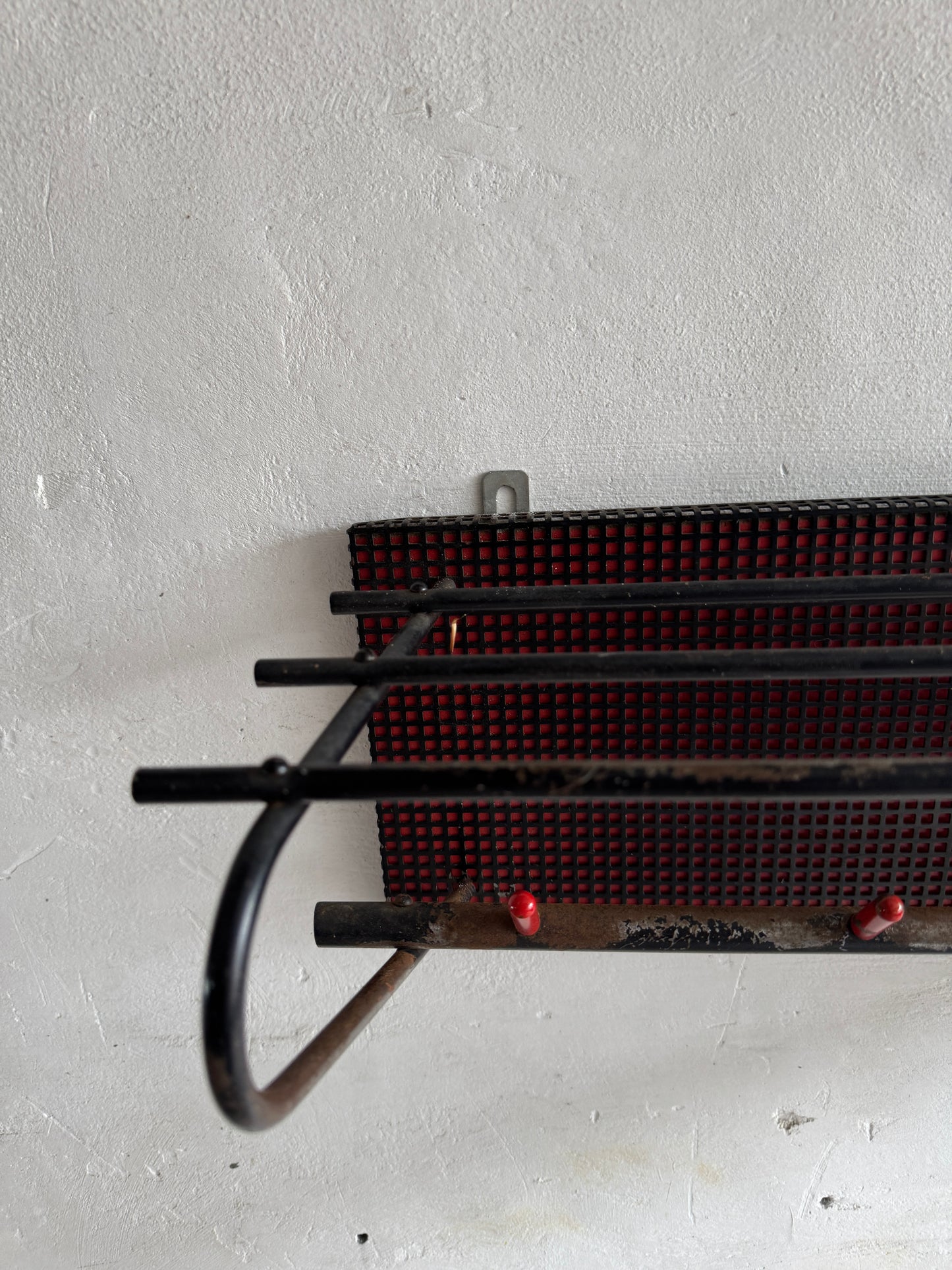 Mid-Century Wall-Mounted Coat Rack – Red and Black, 1960s