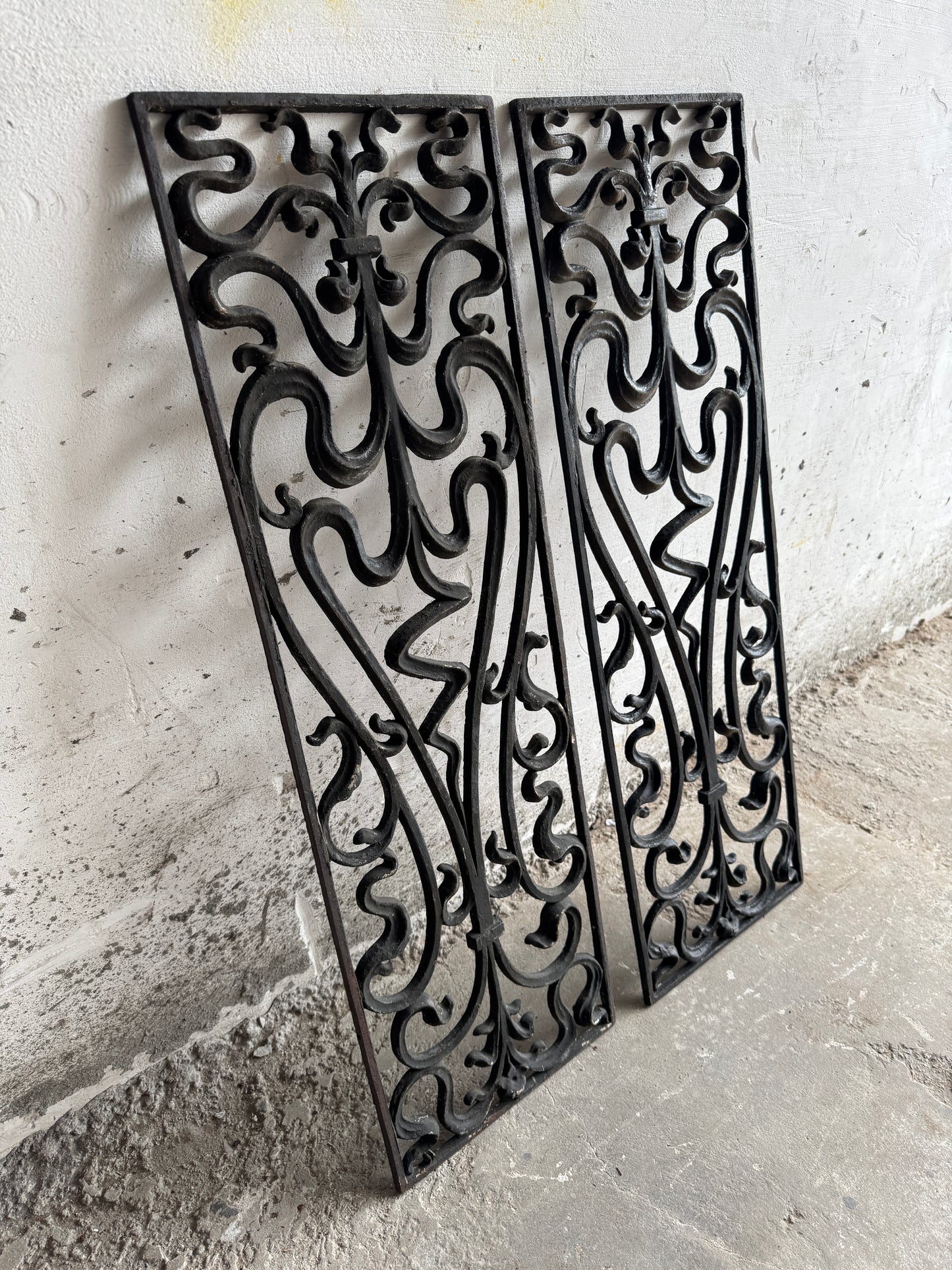 Pair of Vintage Wrought Iron Grilles – Ornamental Scrollwork