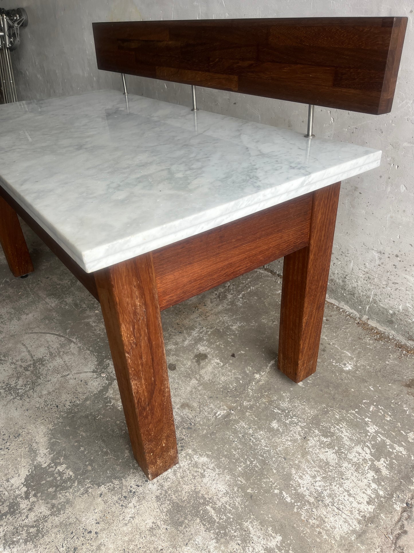 Postmodern Marble Console Table with Floating Wooden Screen
