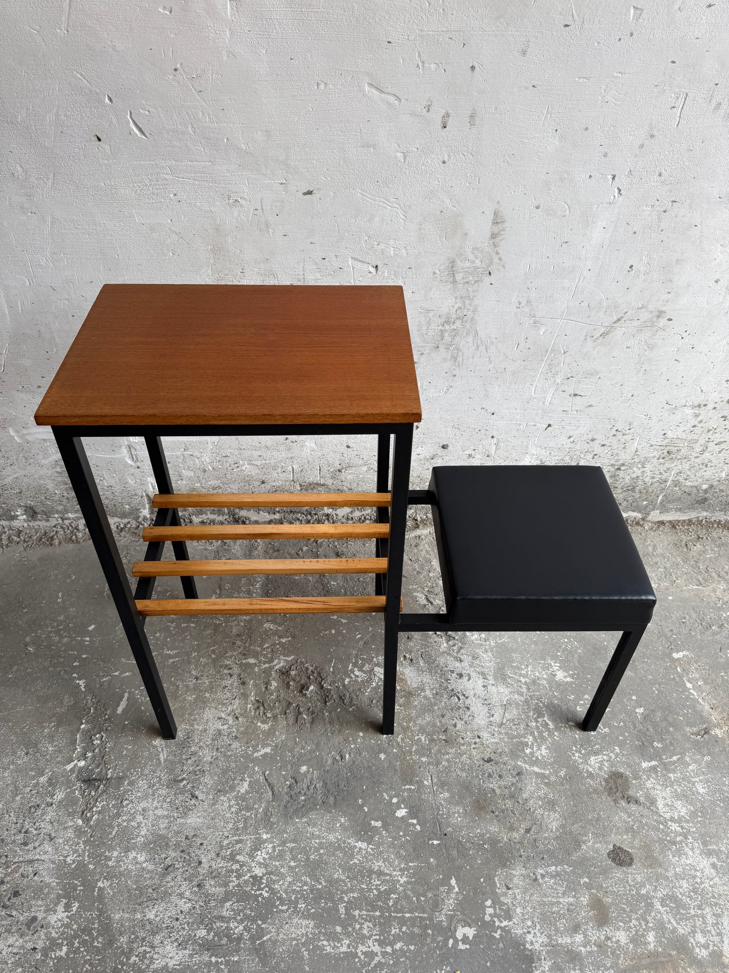 Mid-Century Modern Side Table with Magazine Rack