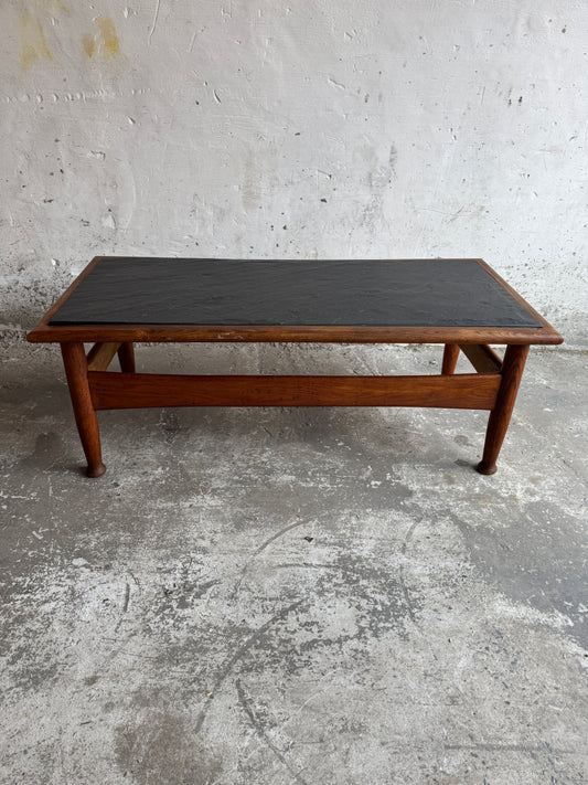 Vintage Oak Coffee Table with Slate Top