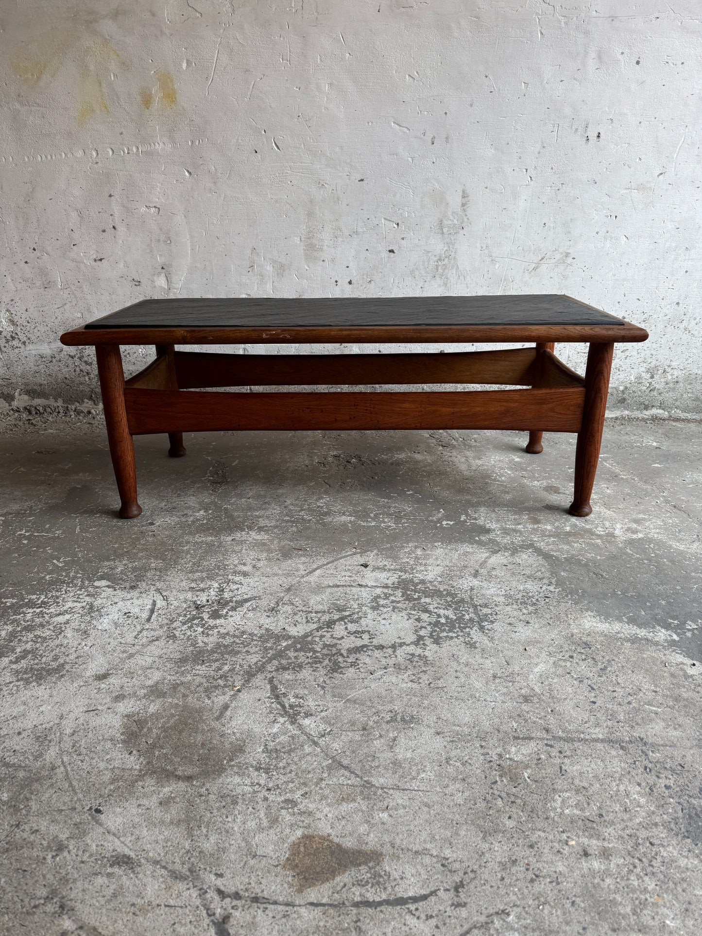 Vintage Oak Coffee Table with Slate Top