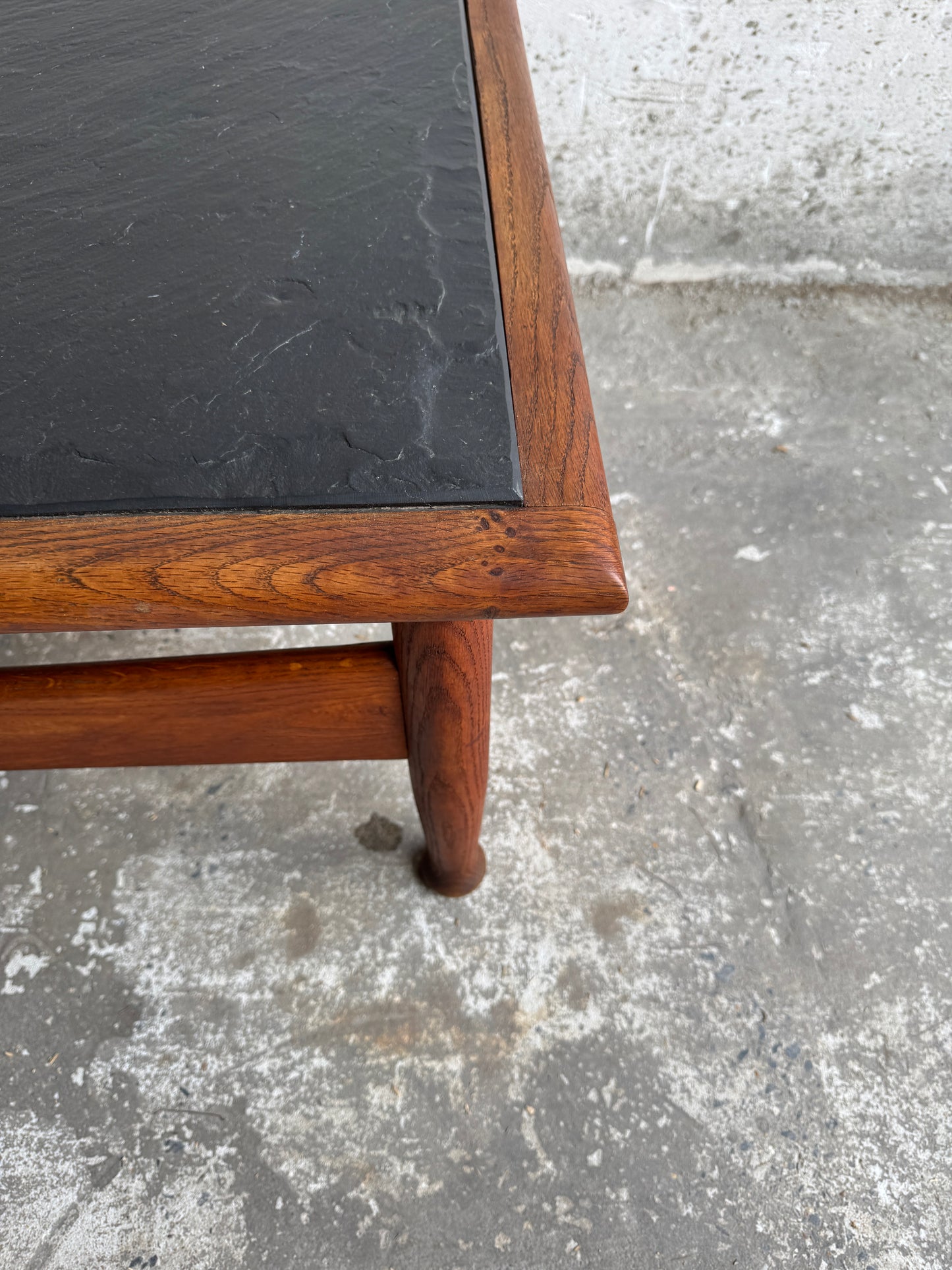 Vintage Oak Coffee Table with Slate Top