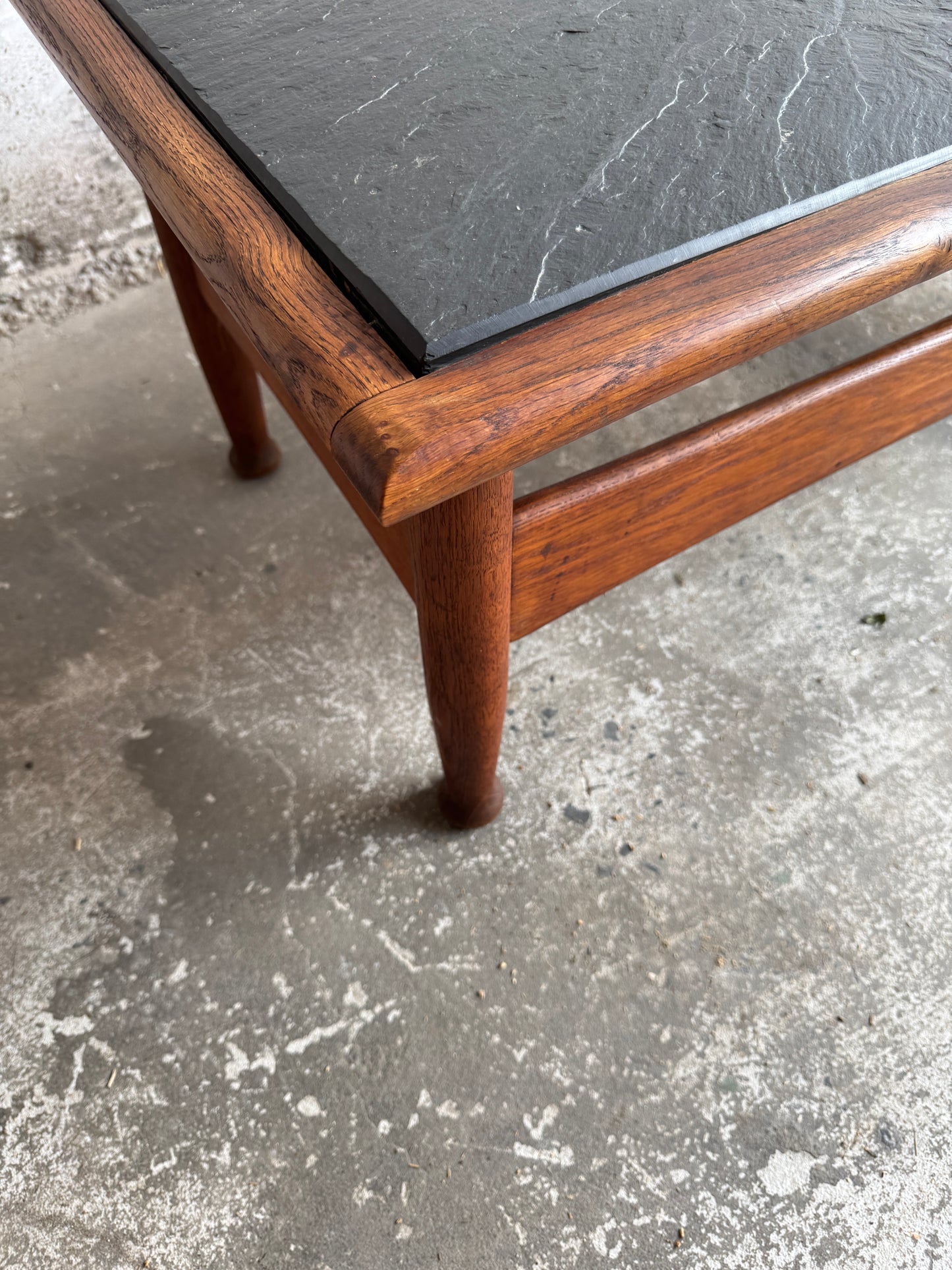 Vintage Oak Coffee Table with Slate Top