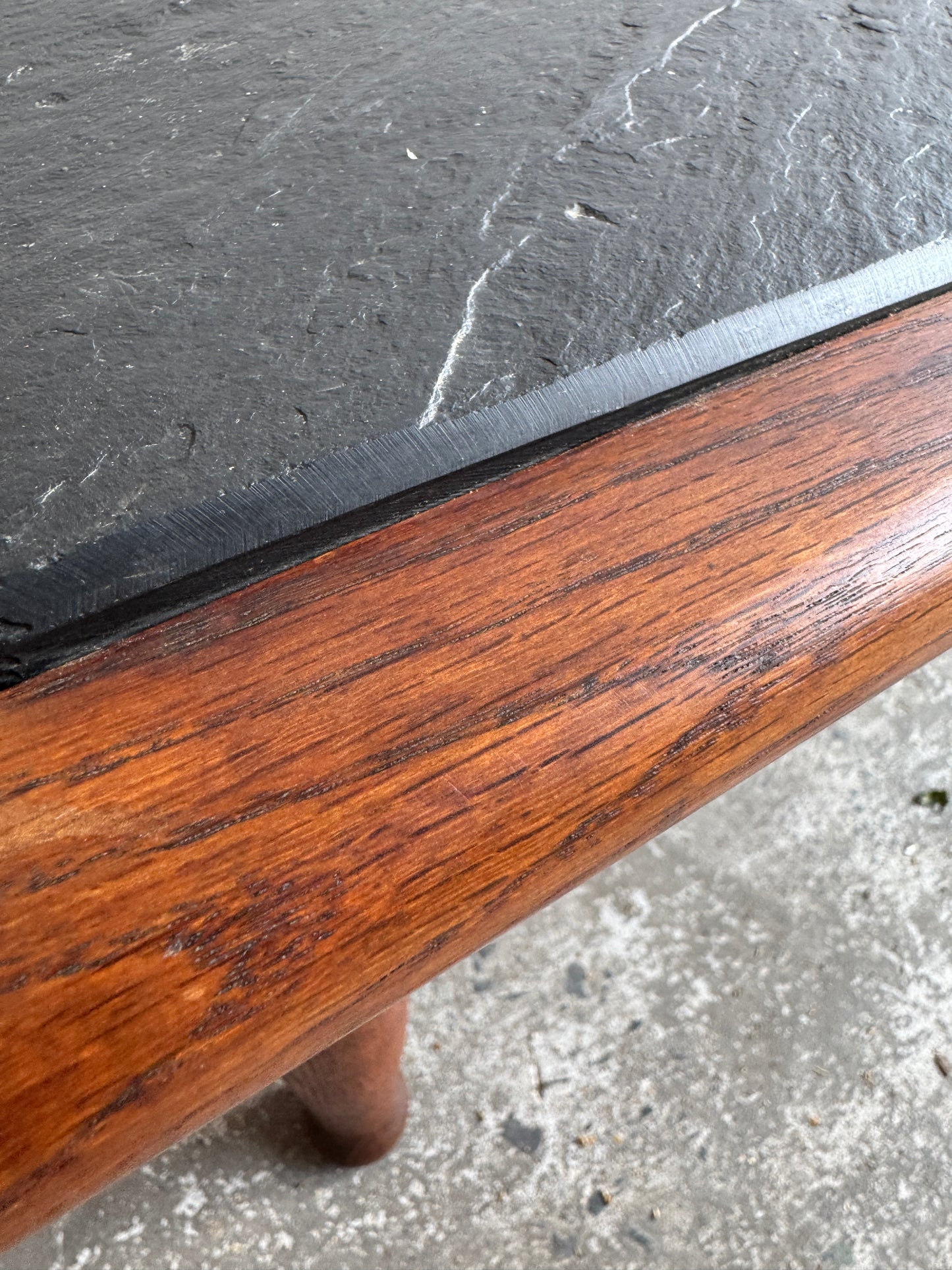 Vintage Oak Coffee Table with Slate Top
