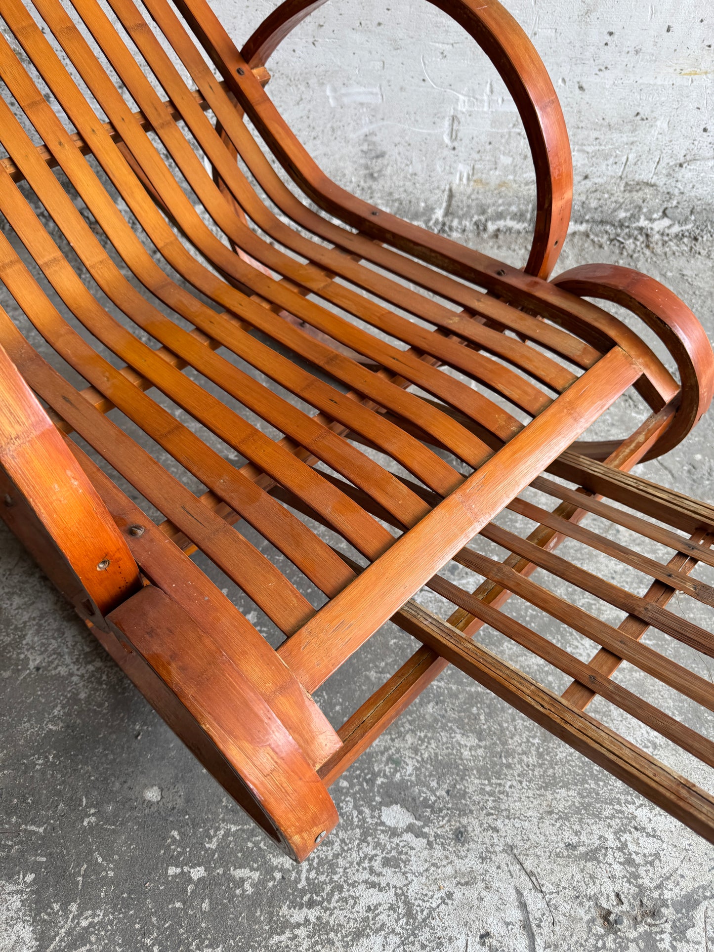 Vintage Wooden Rocking Chaise Longue with Circular Frame