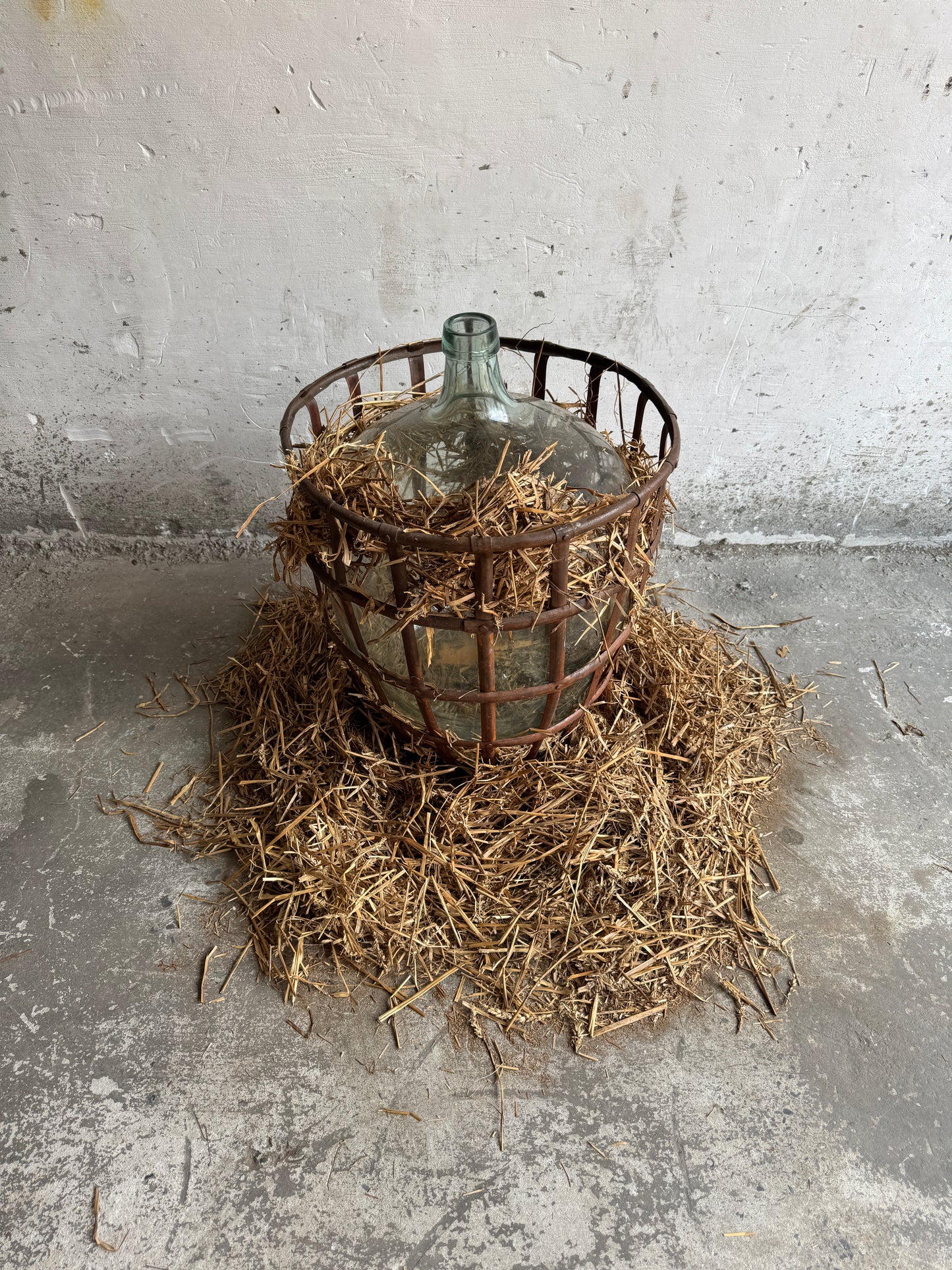 Antique Demijohn in Metal Basket (4pcs available)