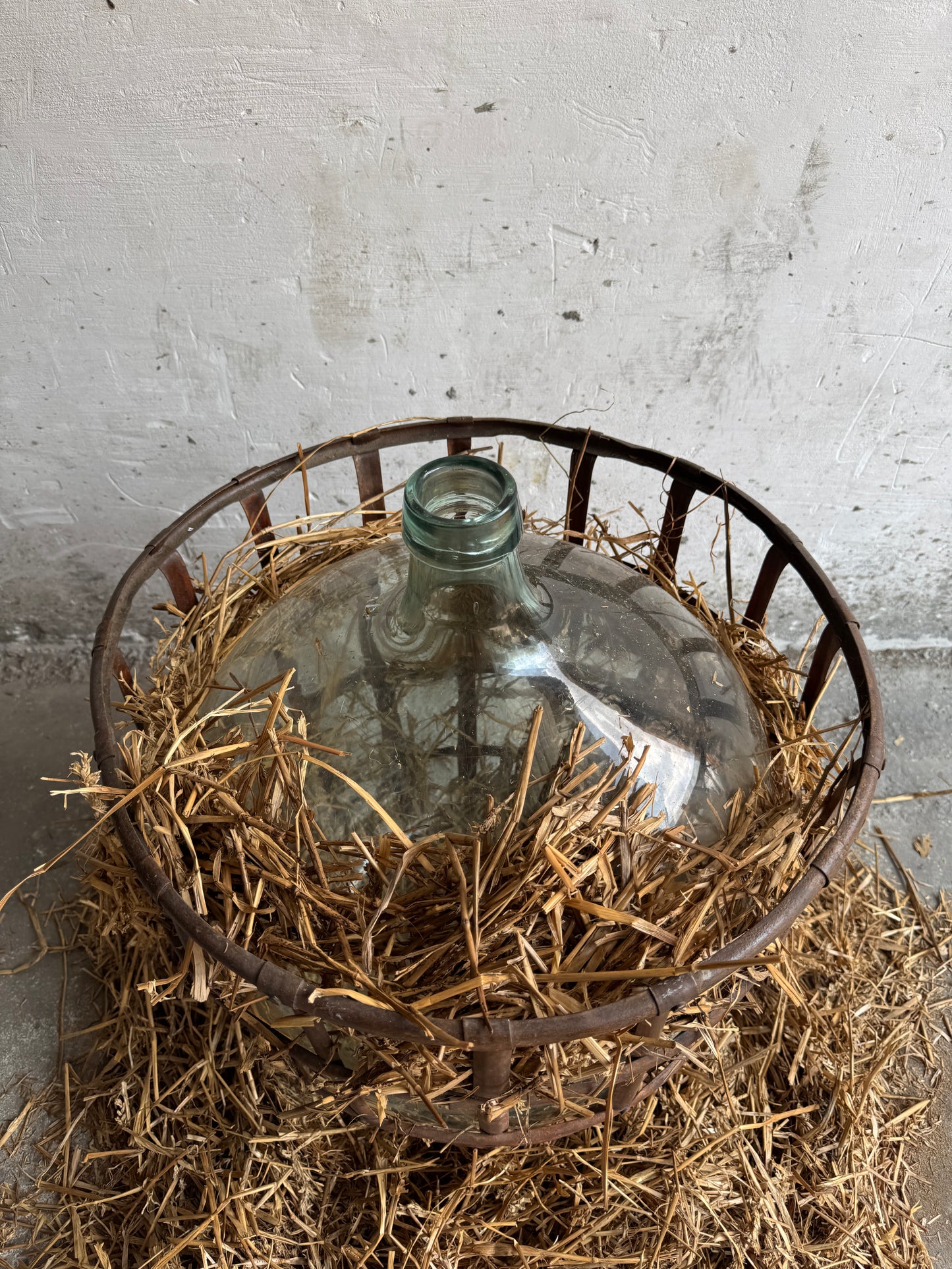 Antique Demijohn in Metal Basket (4pcs available)