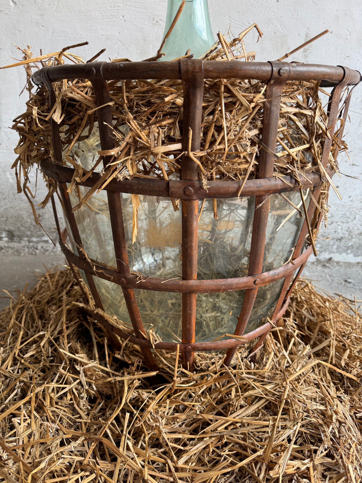 Antique Demijohn in Metal Basket (4pcs available)