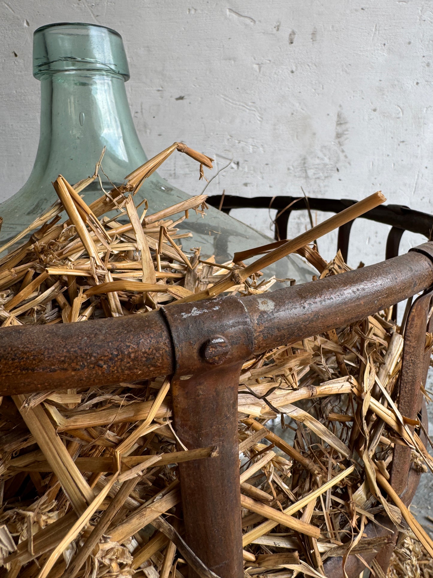 Antique Demijohn in Metal Basket (4pcs available)