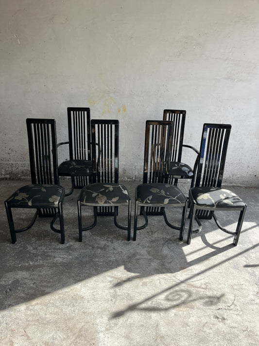 Set of 6 High Back Dining Chairs – 1980s Design