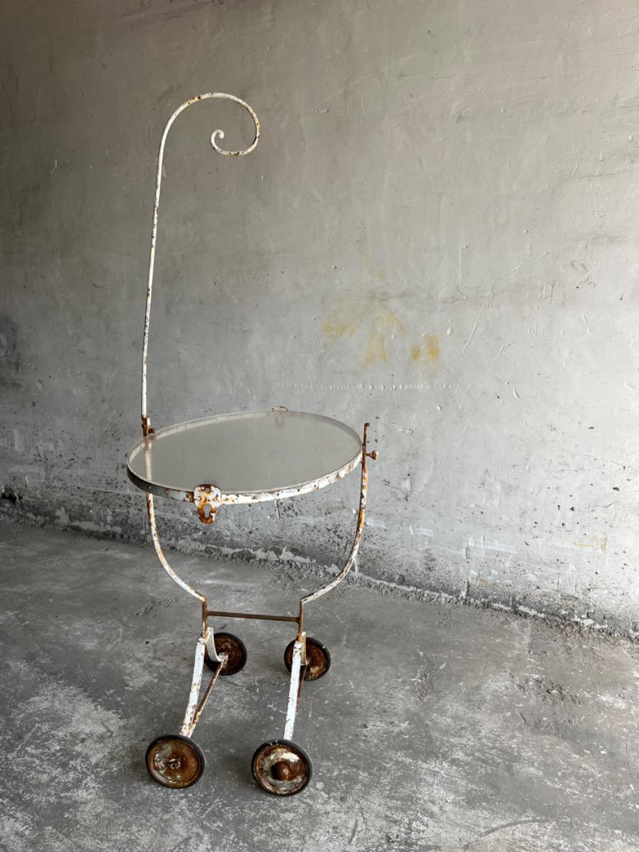 Beautyfull white patina iron serving trolley 1950’s