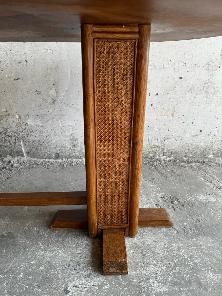 Vintage beukenhouten eettafel met geweven details – jaren 60