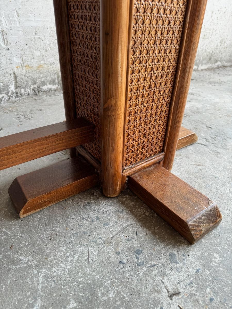 Vintage beukenhouten eettafel met geweven details – jaren 60