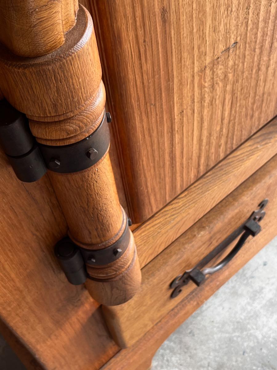 Brutalist 2 doors oak and brass cabinet