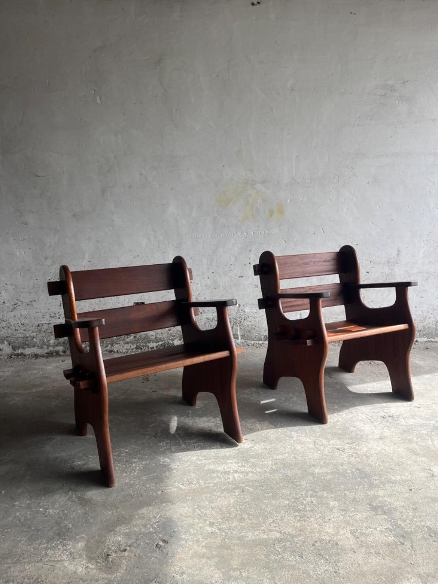 Set of brutalist chairs in solid wood