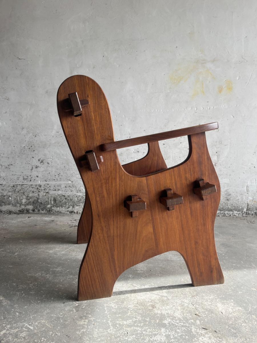 Set of brutalist chairs in solid wood