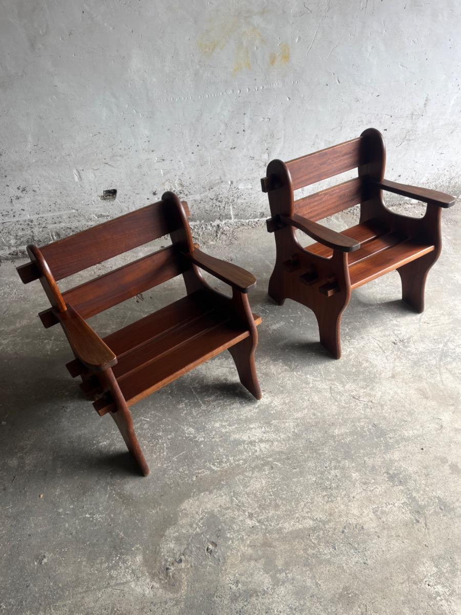 Set of brutalist chairs in solid wood