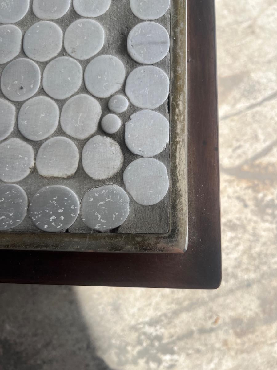 Brutalist coffee table with mosaic top and brass accents – 1970s