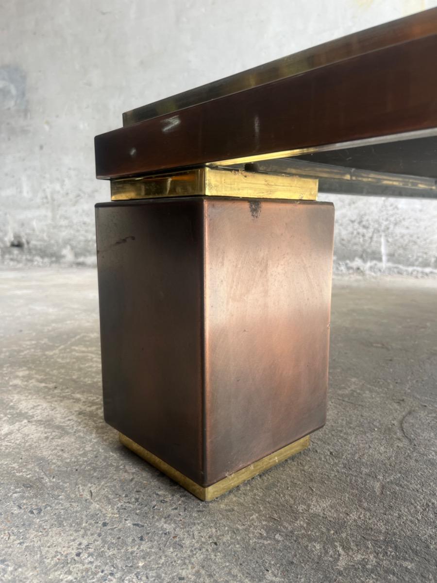 Brutalist coffee table with mosaic top and brass accents – 1970s