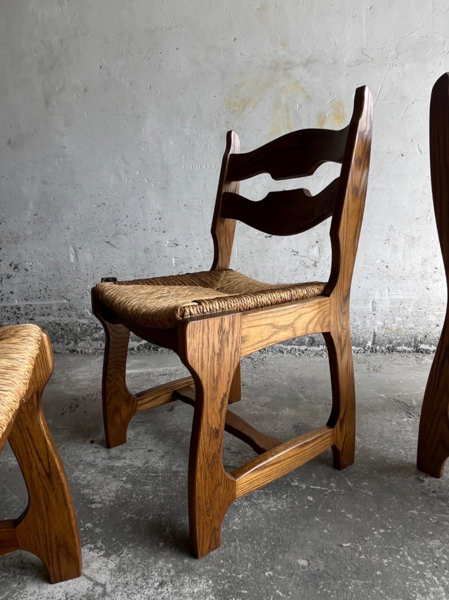 Chaises brutalistes en chêne « lame de rasoir » – France, années 1960 (lot de 6)