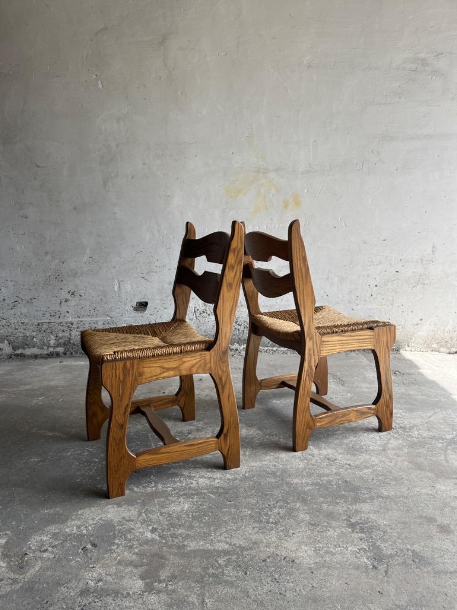 Chaises brutalistes en chêne « lame de rasoir » – France, années 1960 (lot de 6)