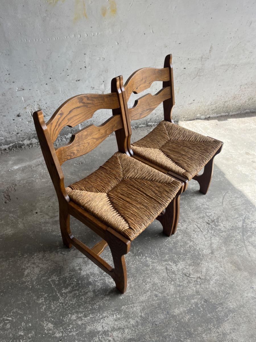 Chaises brutalistes en chêne « lame de rasoir » – France, années 1960 (lot de 6)