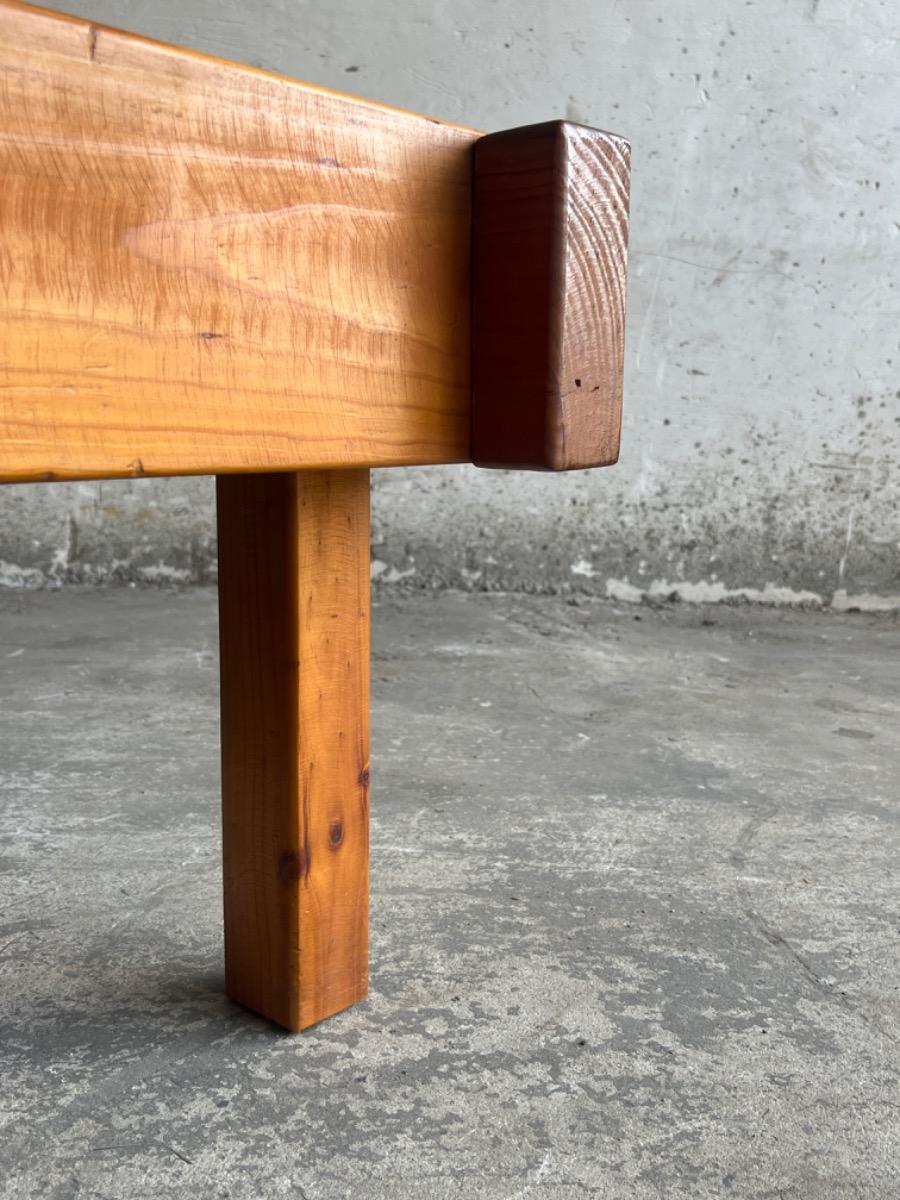 Brutalist Danish side table in pine wood - 1970s