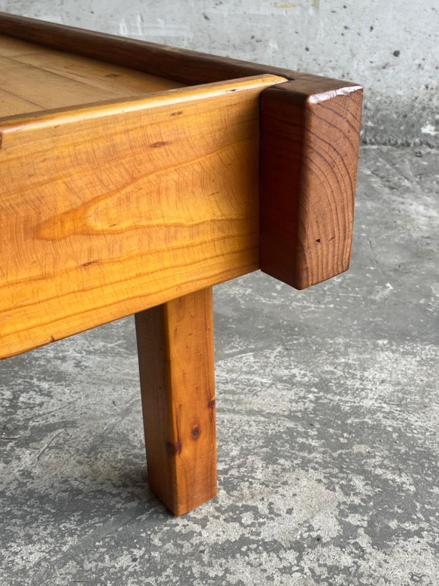 Brutalist Danish side table in pine wood - 1970s