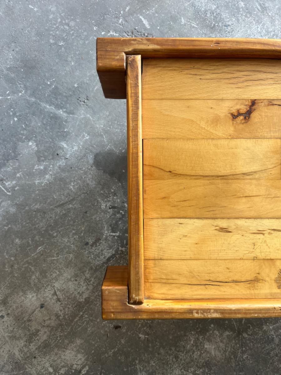 Brutalist Danish side table in pine wood - 1970s