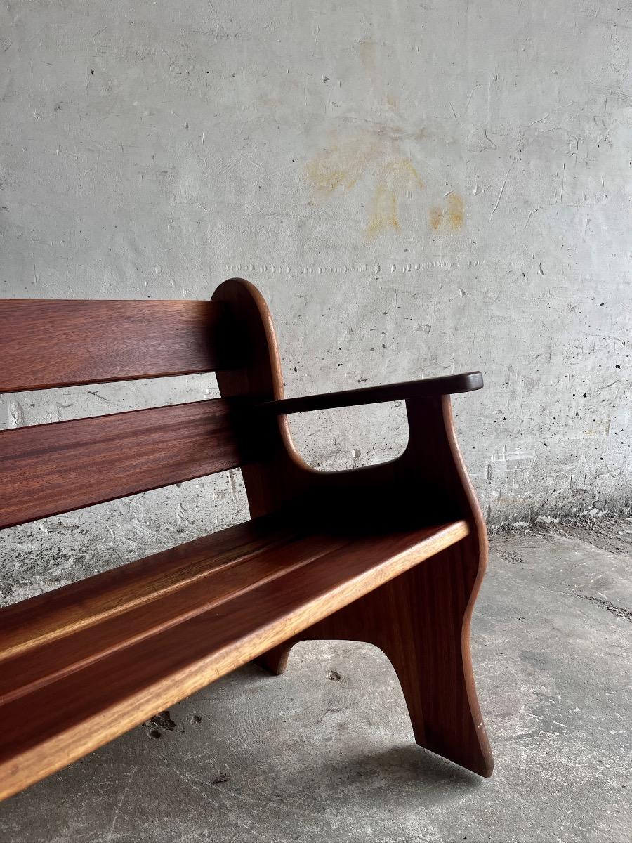 Brutalist wooden 3-seater bench (1960s/70s)