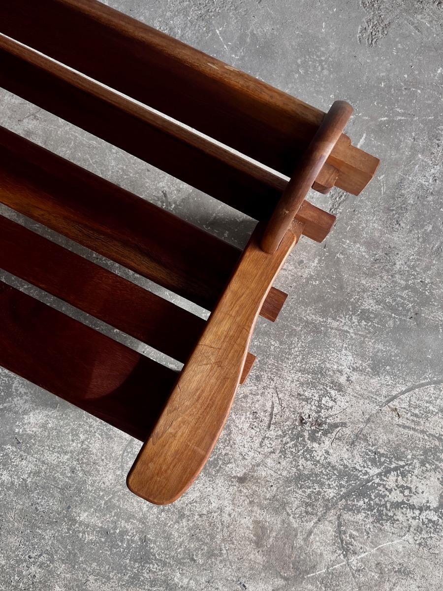 Brutalist wooden 3-seater bench (1960s/70s)