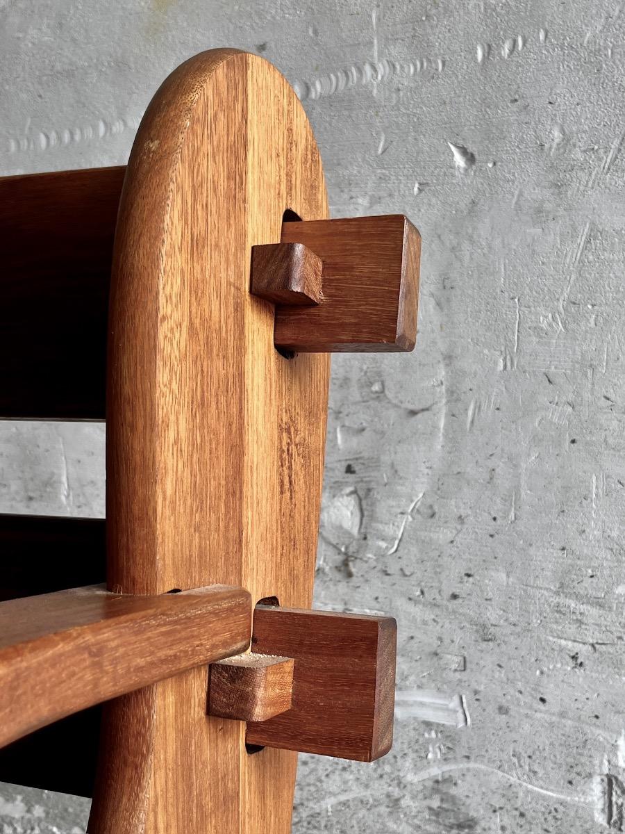 Brutalist wooden 3-seater bench (1960s/70s)