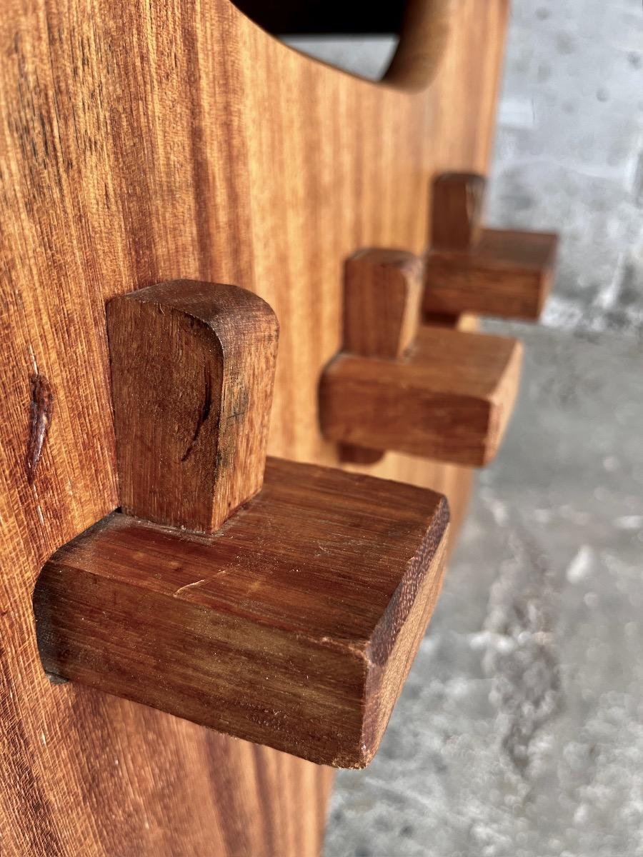 Brutalist wooden 3-seater bench (1960s/70s)