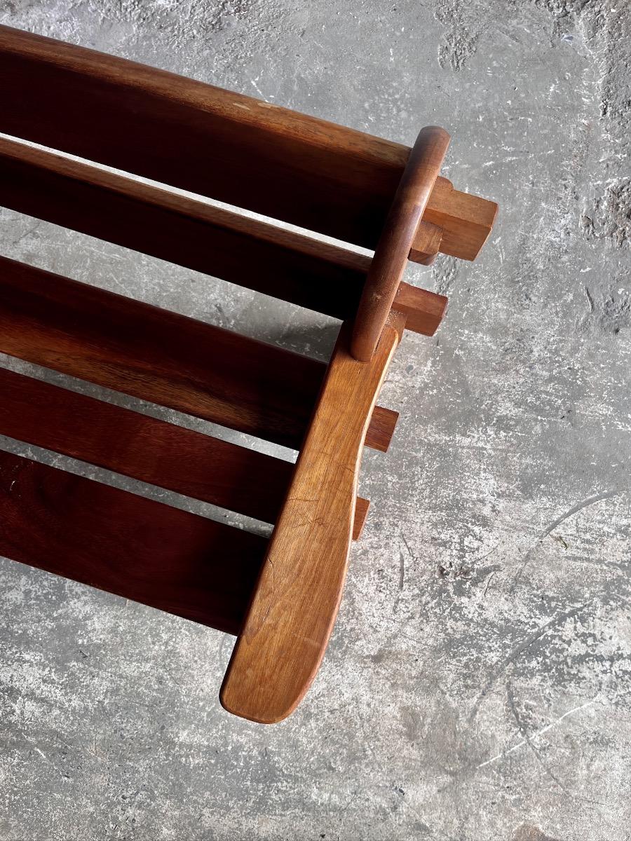Brutalist wooden 3-seater bench (1960s/70s)