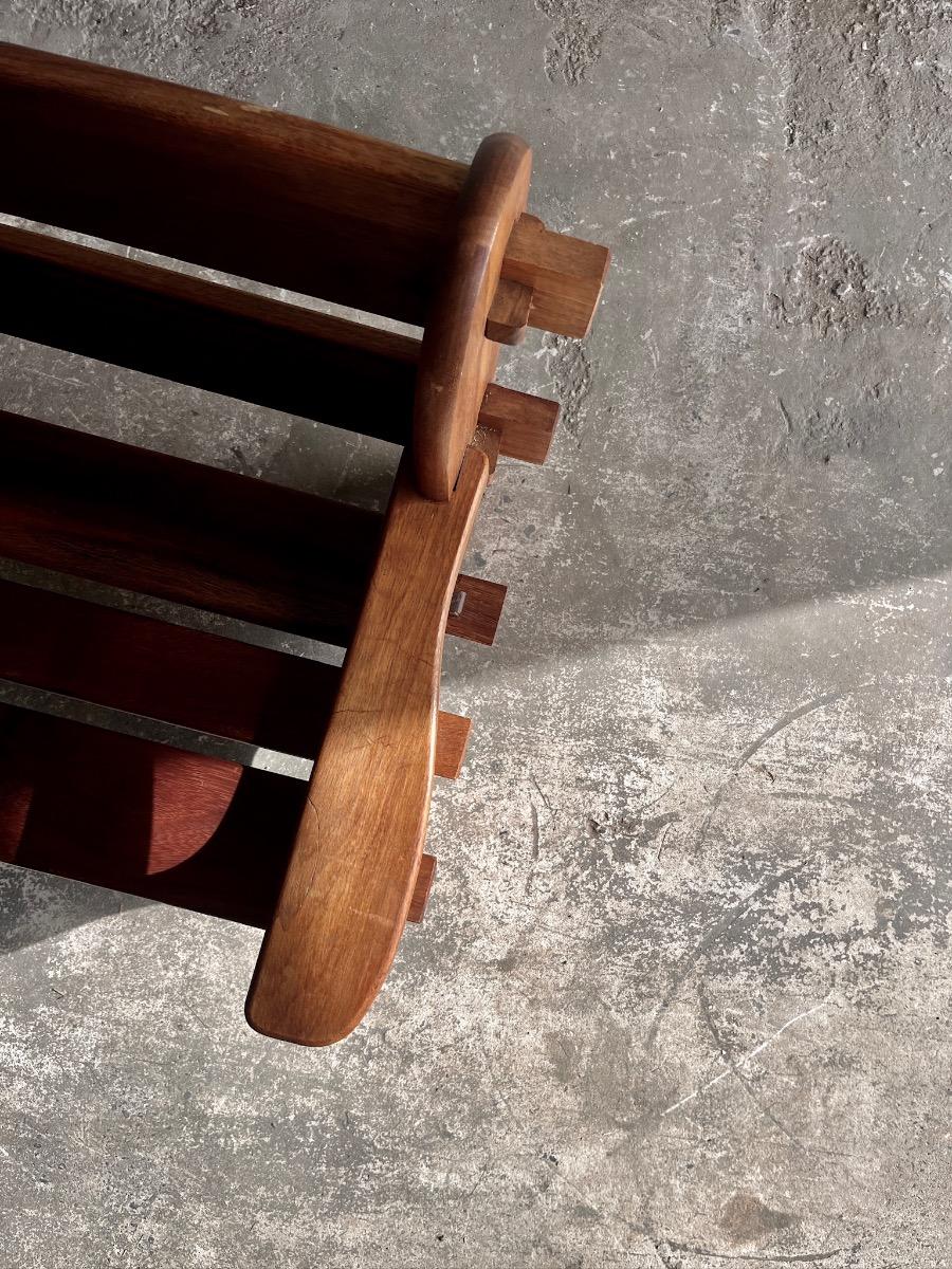 Brutalist wooden 3-seater bench (1960s/70s)