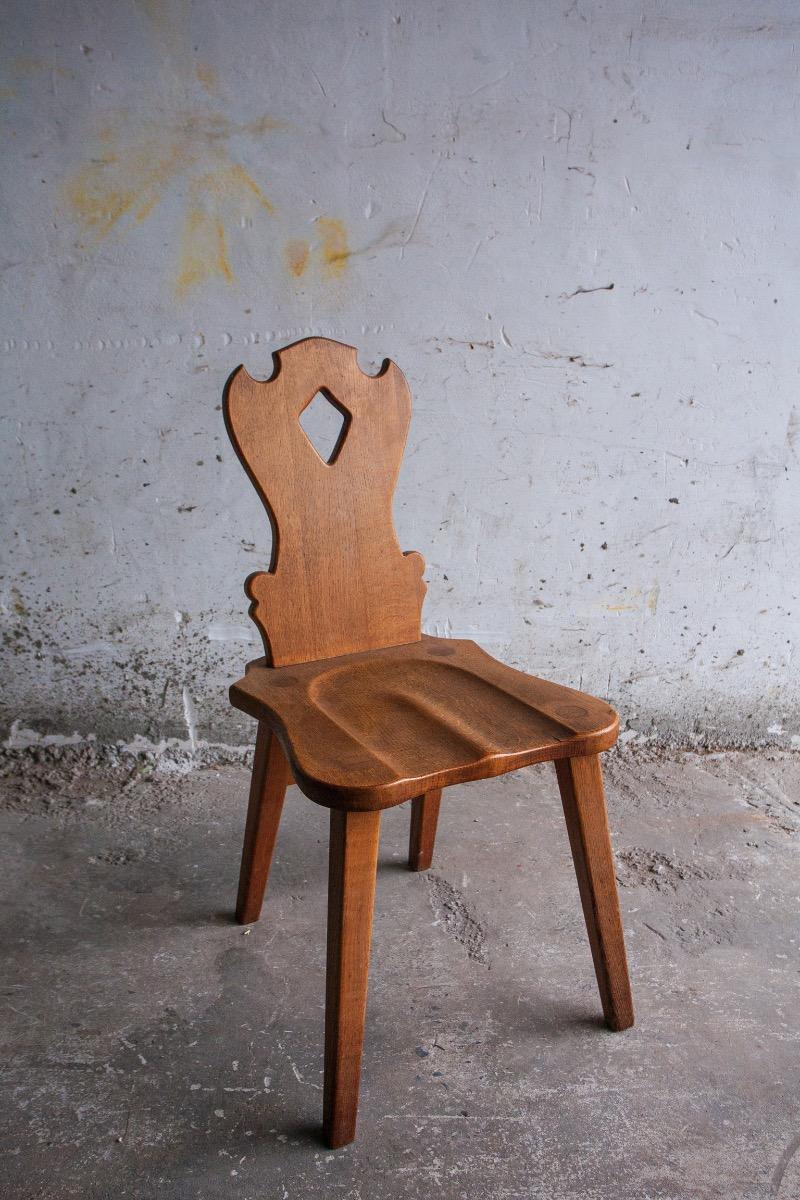 Set of 4 brutalist oak wood chairs