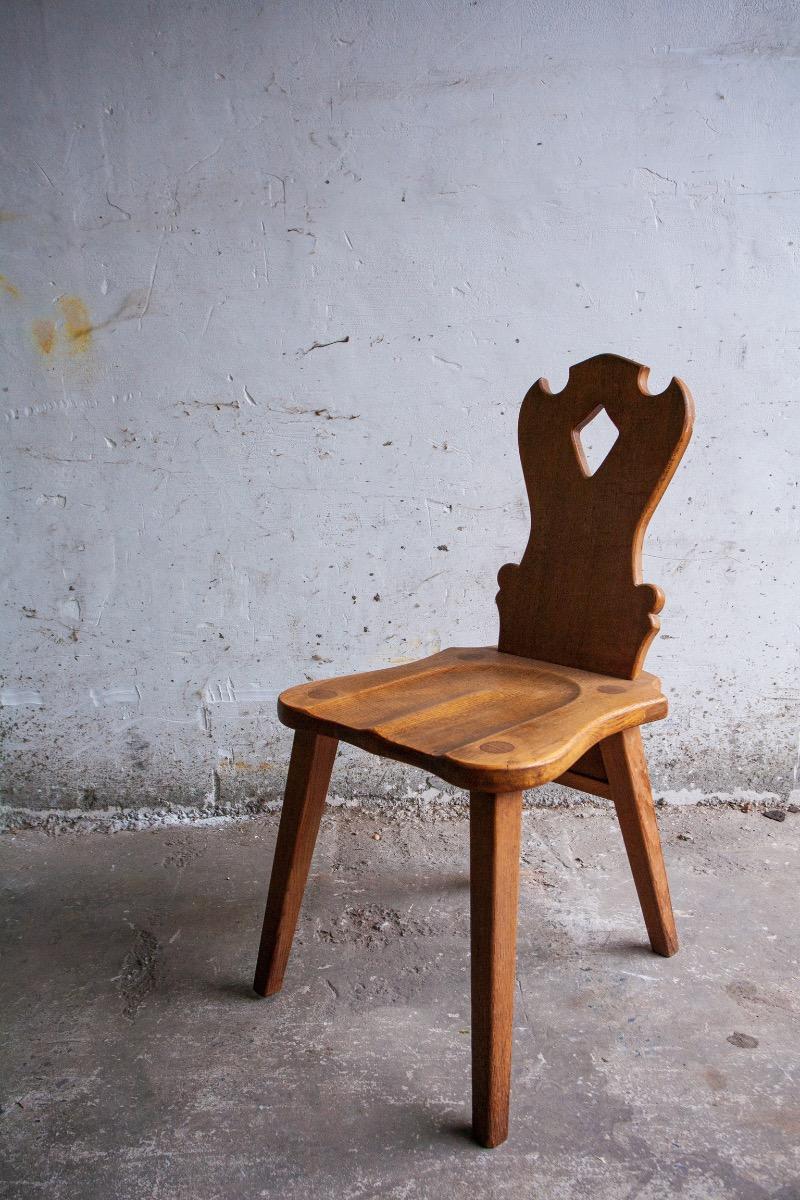 Set of 4 brutalist oak wood chairs