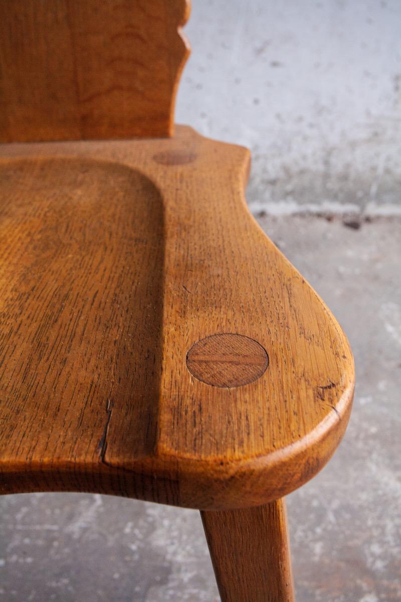Set of 4 brutalist oak wood chairs