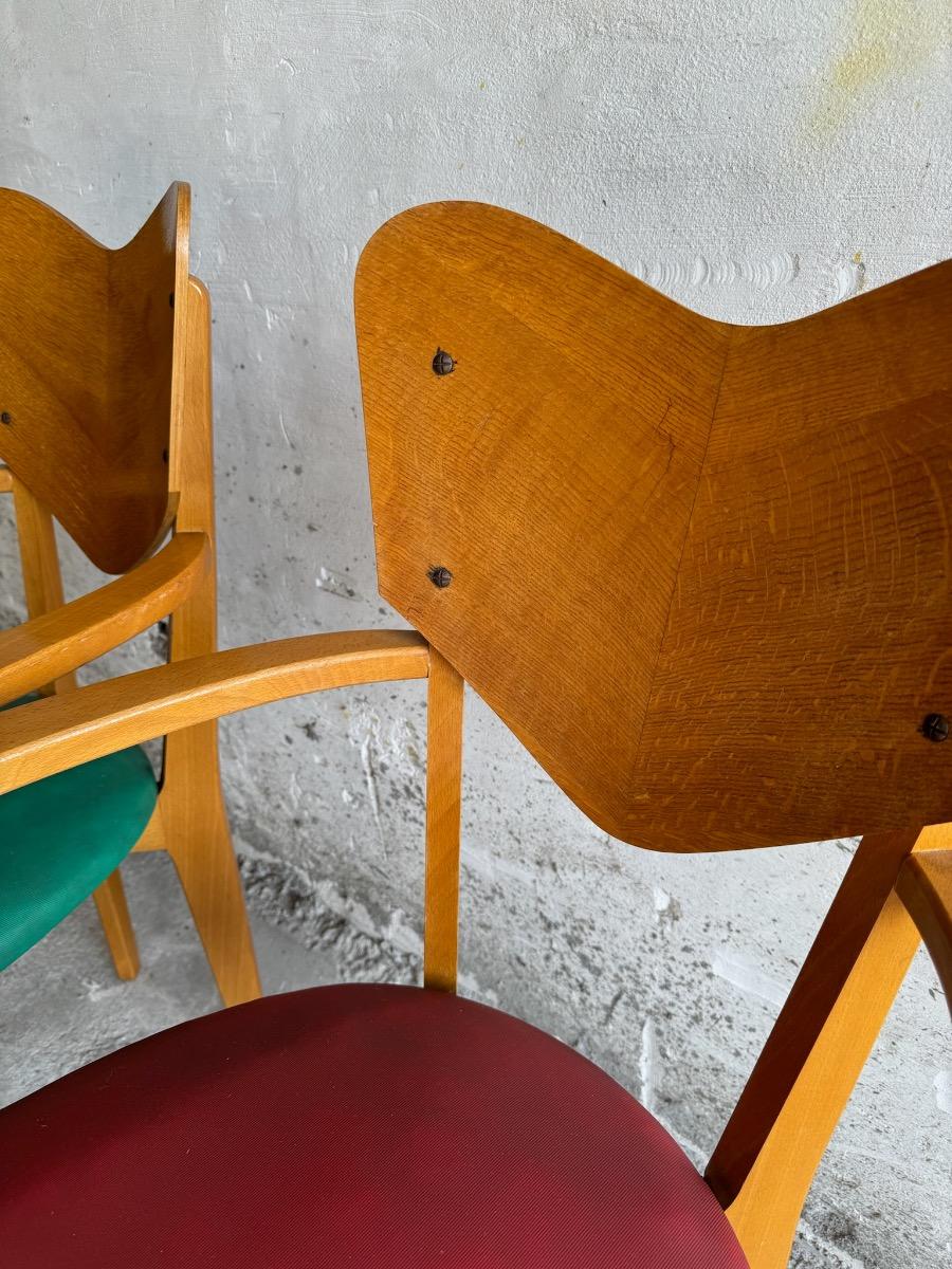 Set zeldzame hartvormige stoelen van René-Jean Caillette (jaren 50)