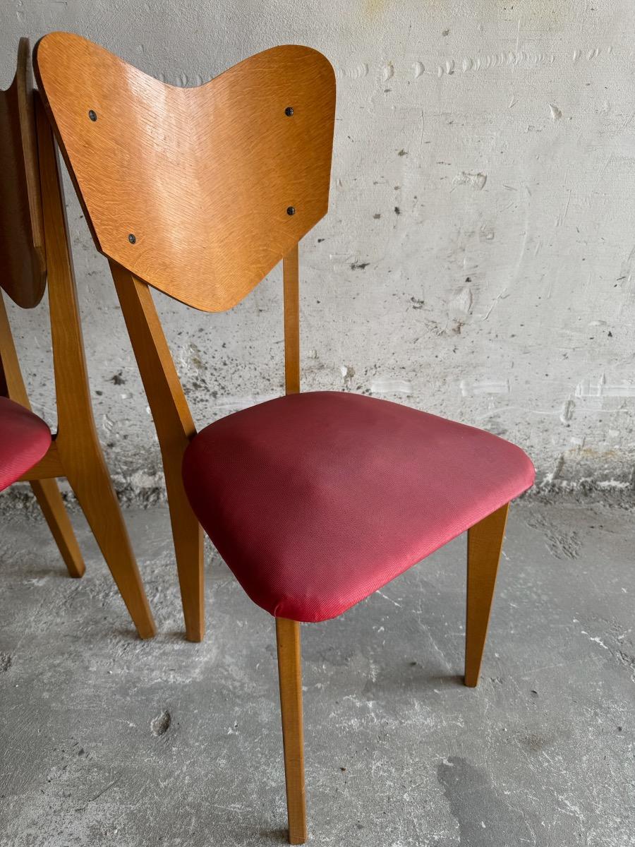 Set zeldzame hartvormige stoelen van René-Jean Caillette (jaren 50)