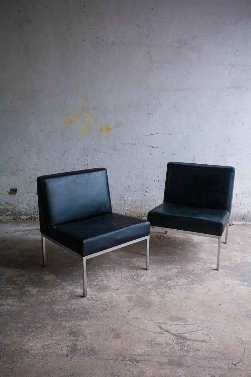 Set van 2 minimalistische lounge stoelen in zwart leder