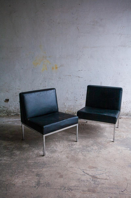 Set van 2 minimalistische loungestoelen in zwart leer